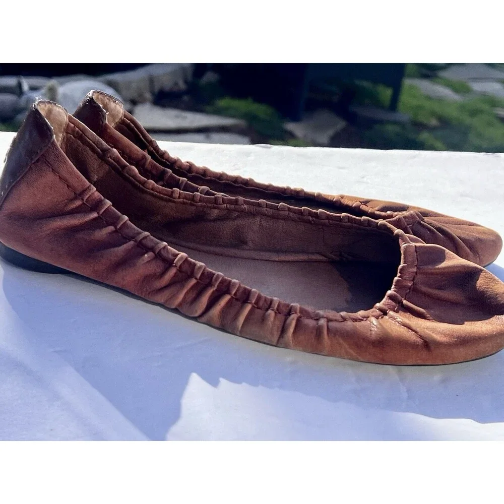 Lucky Brand Brown Leather Ballet Flats Women’s Size 6.5 Slip On Shoes Boho